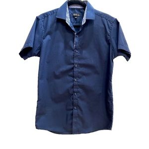 NWOT Galaxy Navy Short Sleeve Button Down Collared Dress Shirt - S